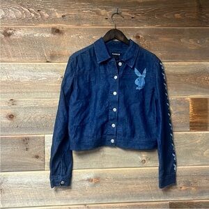 Playboy Y2k Denim Jean Cropped Jacket Size 9 Medium Bratz